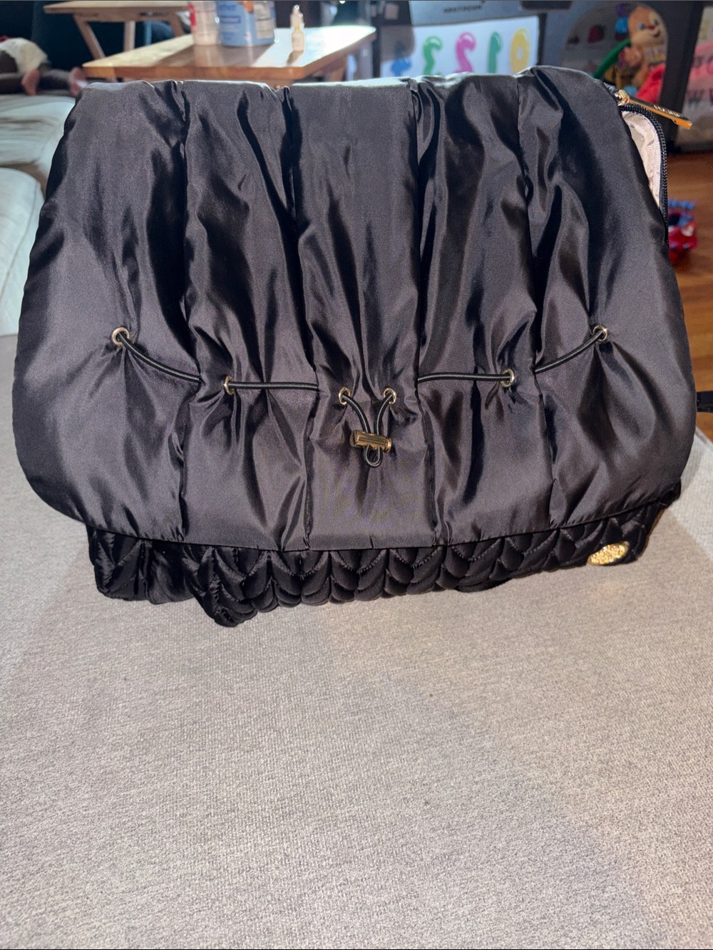 Black Happ Brand baby Bag with Drawstring Accent